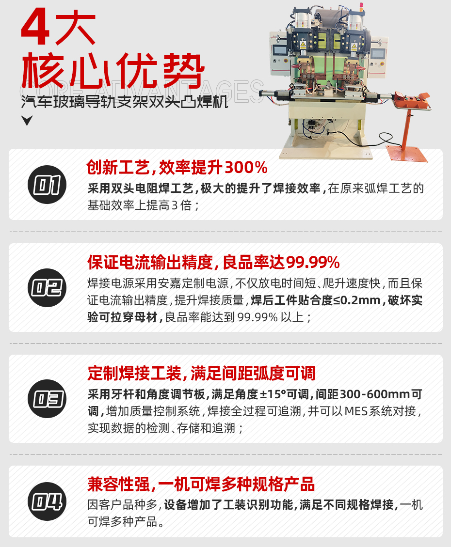 汽車玻璃導軌支架雙頭凸焊機核心優勢