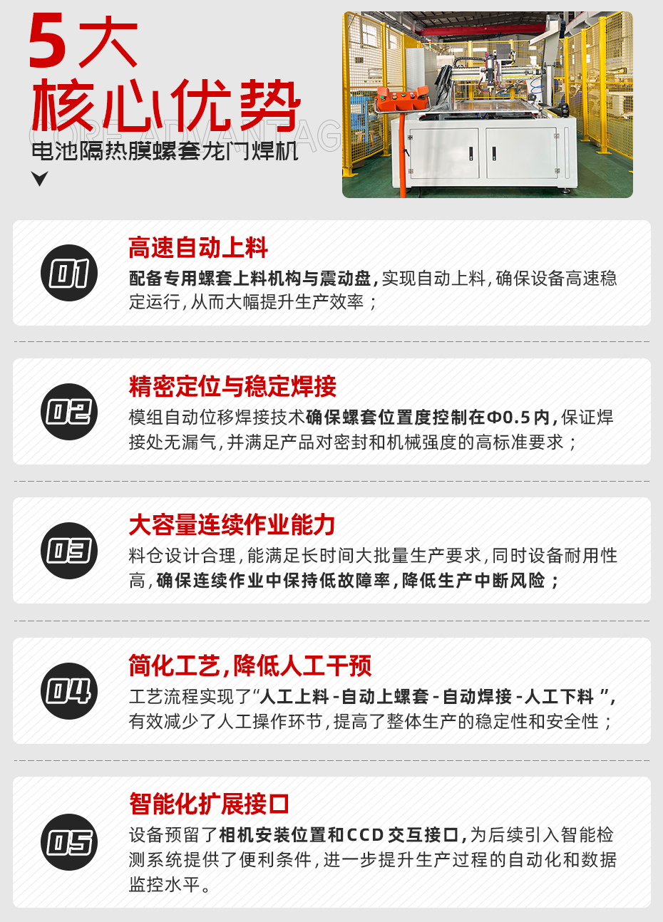 電池隔熱膜螺套龍門焊機詳情核心優勢